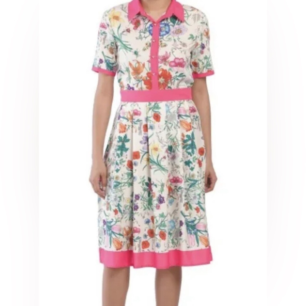 Delia Macphee Floral Pink Trim Dress
